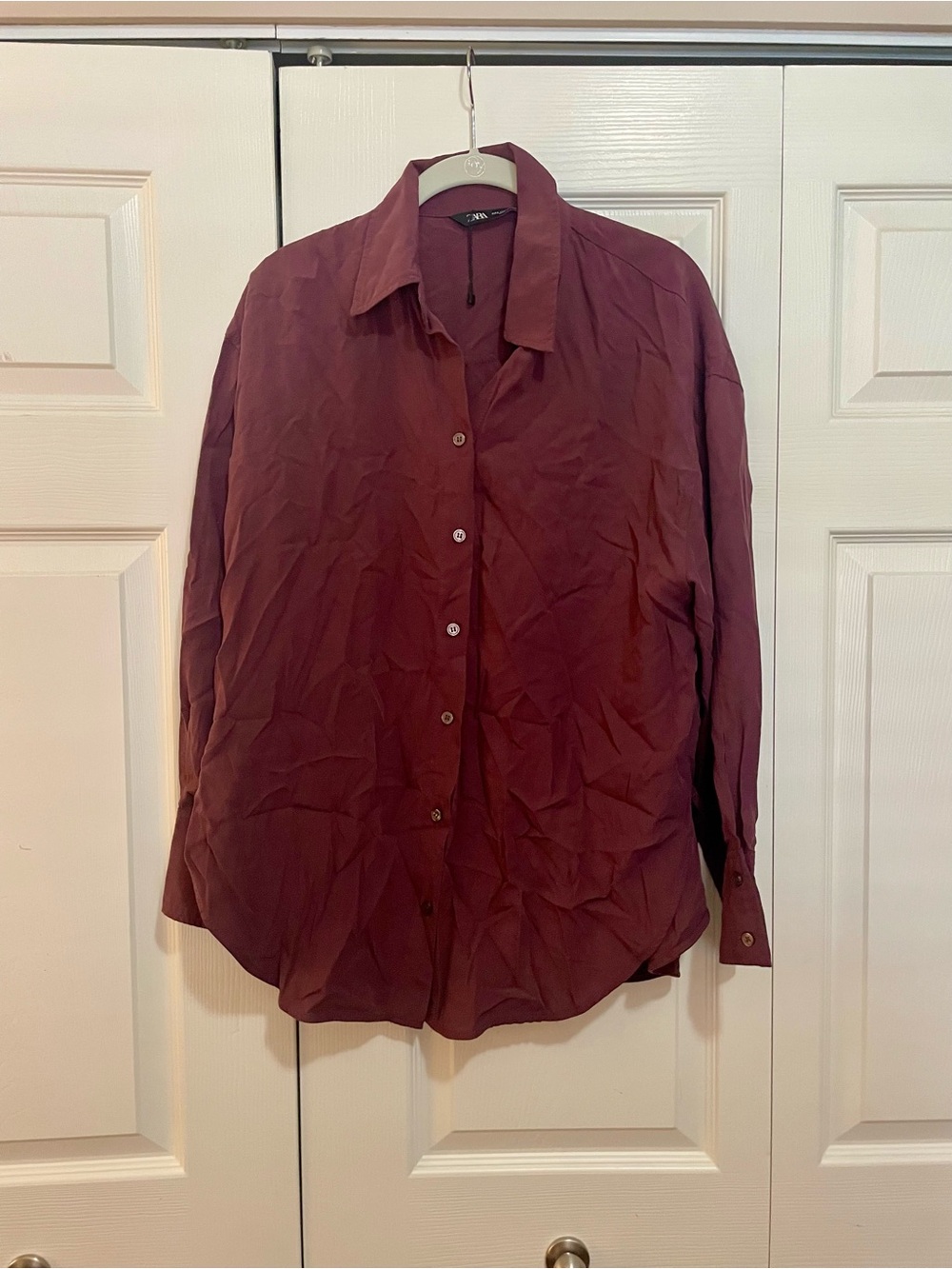 Zara Women's Button-Down Shirt - Burgundy